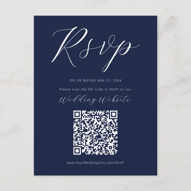 Marinblått Kalligrafi-manus RSVP-bifogat kort (Framsida)