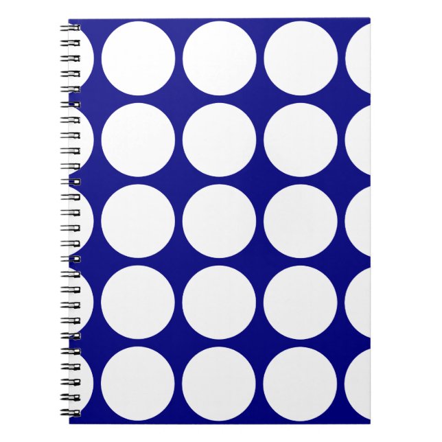 Marinblått med stor vitpolka dots anteckningsbok (Framsidan)
