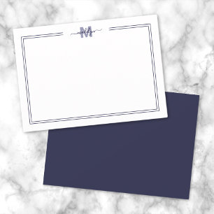 Marinblått minimalistiskt monogram med två ramar anteckningskort