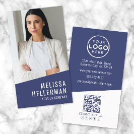 Marinblått Modern Logotyp med QR-kod för Bilder Ve Visitkort
