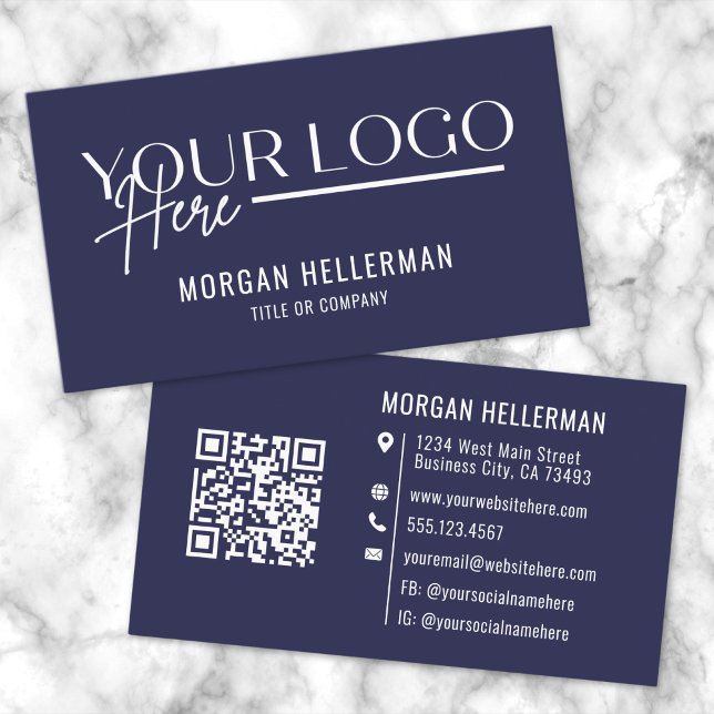 Marinblått Modernt Minimalistiskt Professionellt L Visitkort (Navy Blue Modern Minimalist Professional Logo Business Card)