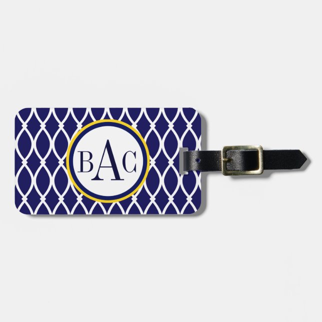 Marinblått Monogrammed Barcelona tryck Bagagebricka (Horisontell Framsida)