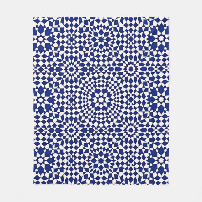 Marinblått Mosaik Geometriskt Mönster Fleecefilt (Framsidan)