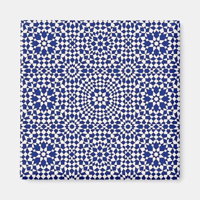Marinblått Mosaik Geometriskt Mönster Magnet (Framsidan)