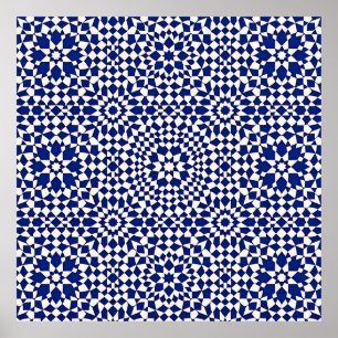 Marinblått Mosaik Geometriskt Mönster Poster