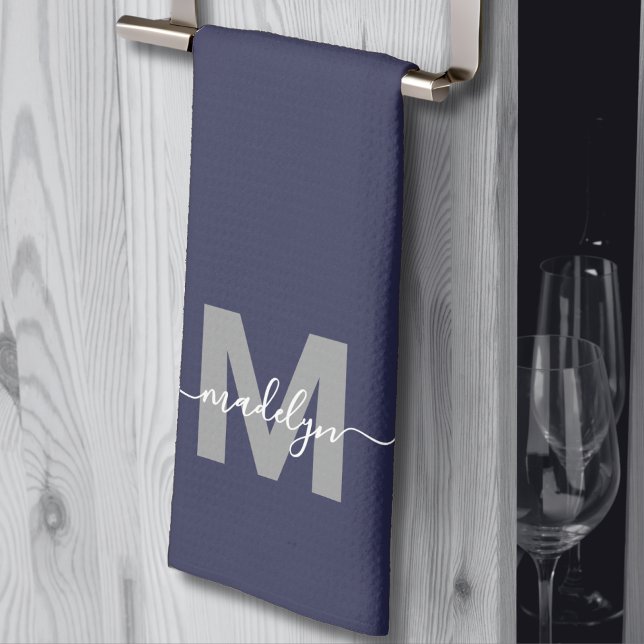 Marinblått Namnmonogram Kökshandduk (Navy Blue Name Monogram kitchen towel )