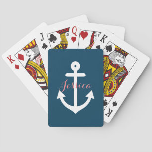 Marinblått nautiskt ankrar monogramen casinokort
