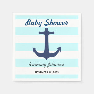 Marinblått nautiskt ankrar randbaby shower pappersservett