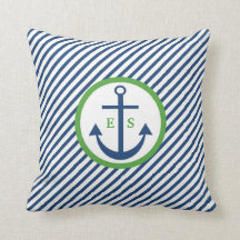 Marinblått och grönt ankra monogramen kudder