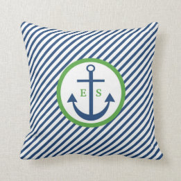 Marinblått och grönt ankra monogramen kudder kudde