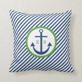 Marinblått och grönt ankra monogramen kudder kudde