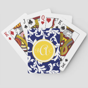 Marinblått och gult Monogrammed damastast tryck Spel Kort