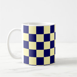 Marinblått och gult schackbrädemönster kaffemugg