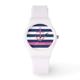 Marinblått och rosor ankra Monogramklockan Armbandsur