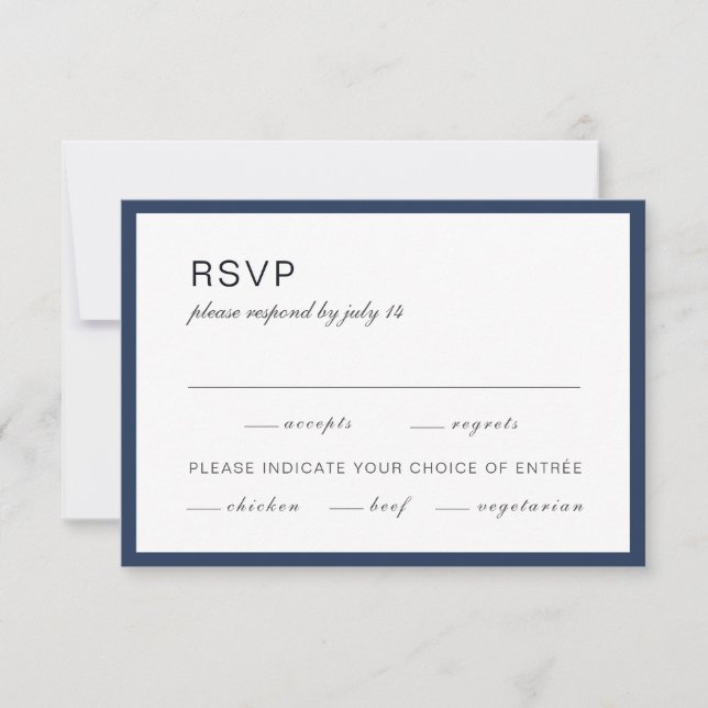 Marinblått och vitt. Enkel formell bröllopsbekräft OSA Kort (Framsida)