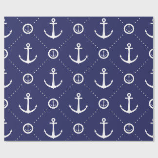 Marinblått och vitt nautiskt inslagspapper presentpapper