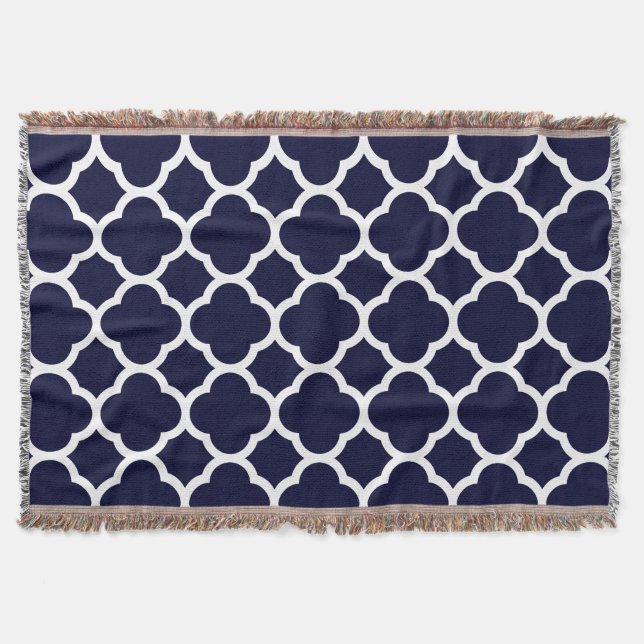 Marinblått och vitt quatrefoil-mönster filt (Framsidan)