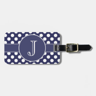 Marinblått Polka-Pricka den Monogrammed Bagagebricka