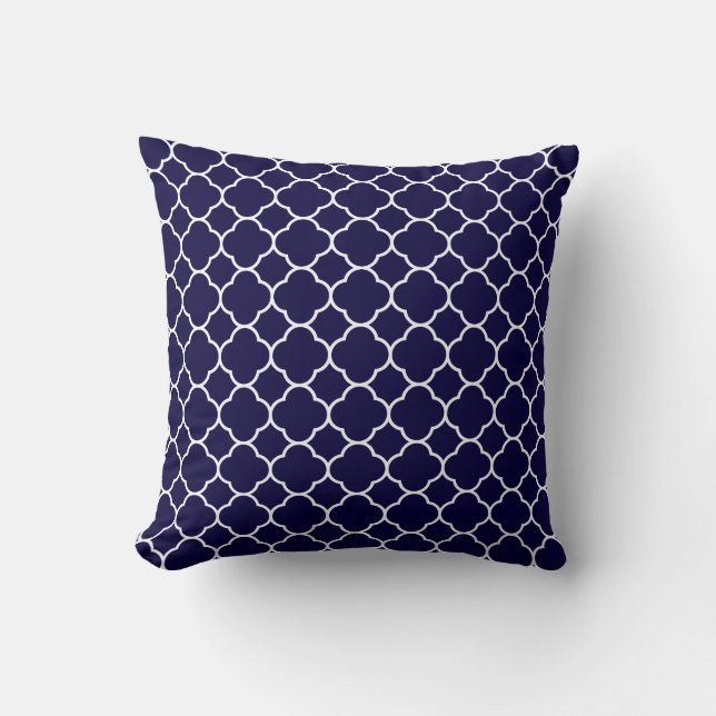 Marinblått Quatrefoil mönster Kudde (Framsida)