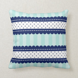 Marinblått rand- och polka dotsmönster för Aqua Kudde