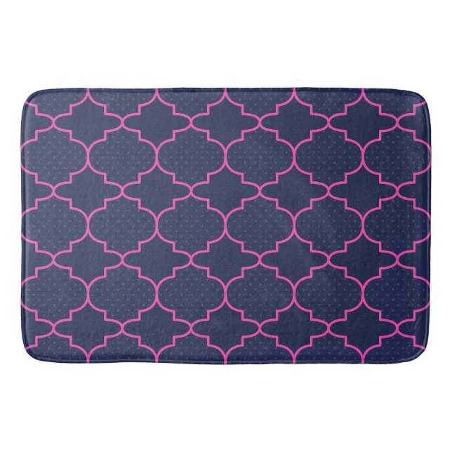 Marinblått rosa marockanskt mönster med polka dots badrumsmatta (Framsidan)