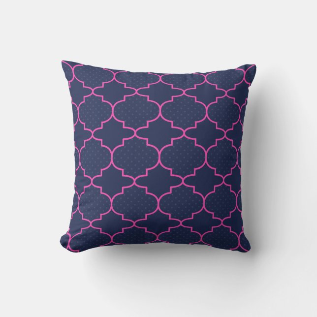 Marinblått rosa marockanskt mönster med polka dots kudde (Framsida)