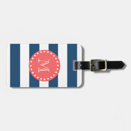 Marinblått vitrandmönster, korallMonogram Bagagebricka
