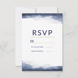 Marinblått Watercolor Modernt Chic Bröllop RSVP OSA Kort