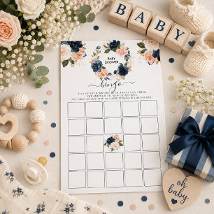 Marinblommig Baby Shower Bingo Spelkort