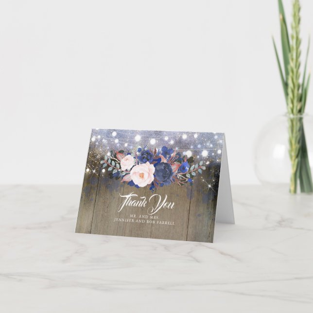 Marinblommig rustik bröllop tack (Framsida)