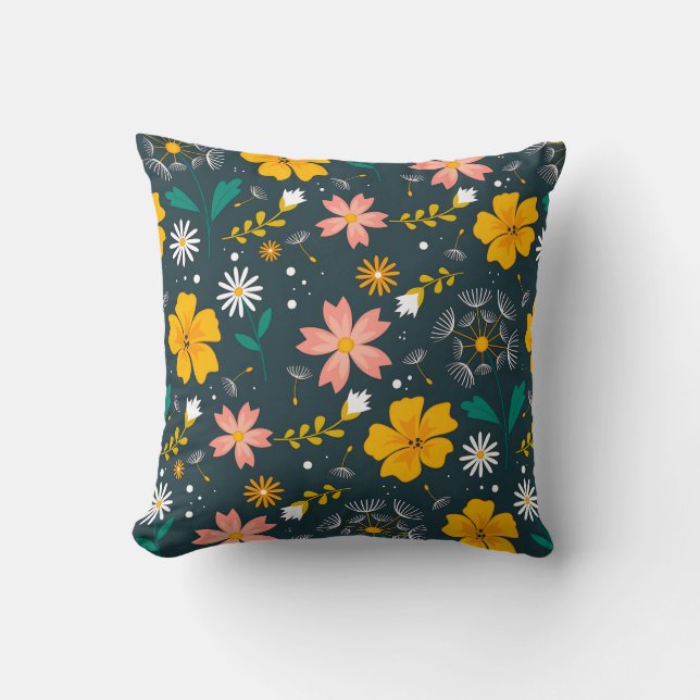 Marinblommig trädgård - fantasifull vårstil kudde (Framsida)