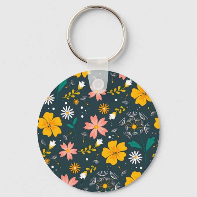 Marinblommig trädgård - Whimsical vår mönster Nyckelring (Framsida)