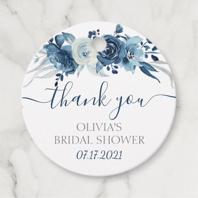 Marinblommiga bröllopsduschpresenttaggar gåvor etiketter (Framsida)