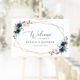 Marinblommor, Rosa blommor, Bröllop Välkommen Poster