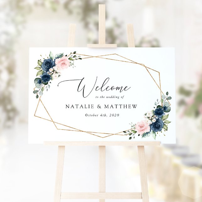 Marinblommor, Rosa blommor, Bröllop Välkommen Poster (Skapare uppladdad)