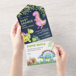 Marinblottade akvarell söta dinosaurier baby showe