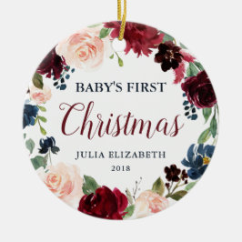 MarinBurgundy rodna blom- baby första jul Julgransprydnad Keramik