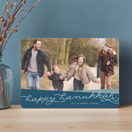 Marine Blue Geo Script | Hanukkah Photo Julkort