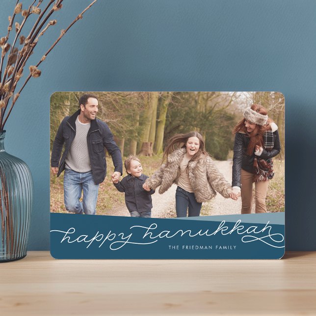 Marine Blue Geo Script | Hanukkah Photo Julkort (Skapare uppladdad)