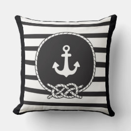 Marine Blue White Rand Anchor och Figur 8 Knot Kudde