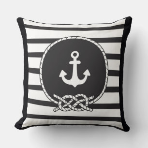 Marine Blue White Rand Anchor och Figur 8 Knot Kudde