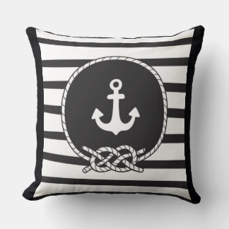 Marine Blue White Rand Anchor och Figur 8 Knot Kudde