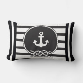 Marine Blue White Rand Anchor och Figur 8 Knot Lumbarkudde