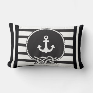Marine Blue White Rand Anchor och Figur 8 Knot Lumbarkudde