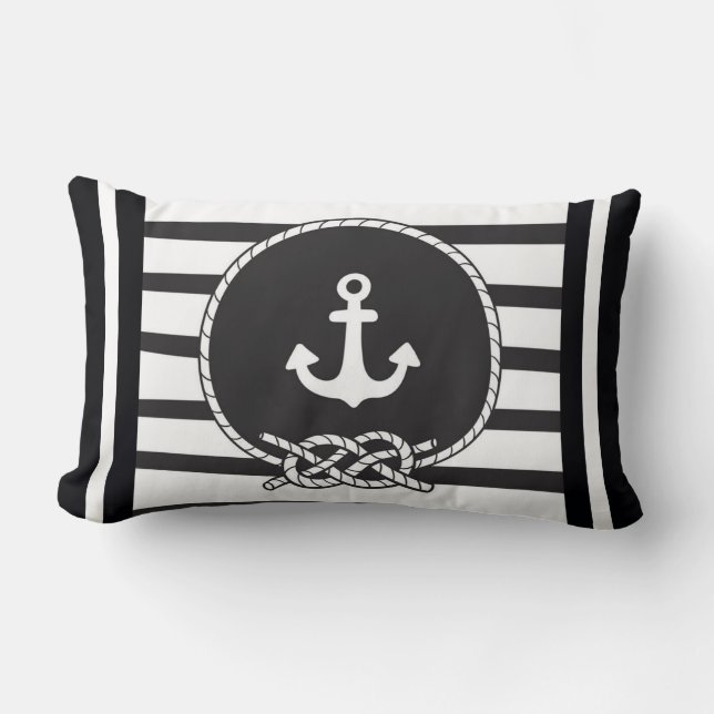 Marine Blue White Rand Anchor och Figur 8 Knot Lumbarkudde (Framsida)