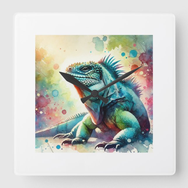 Marine Iguana 190624AREF127 - Watercolor Fyrkantig Klocka (Framsida)
