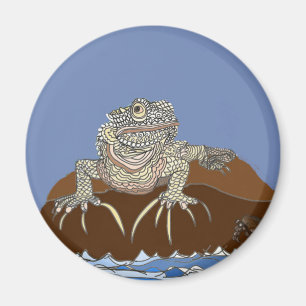 Marine Iguana vid Sten med Hermit Crab Magnet