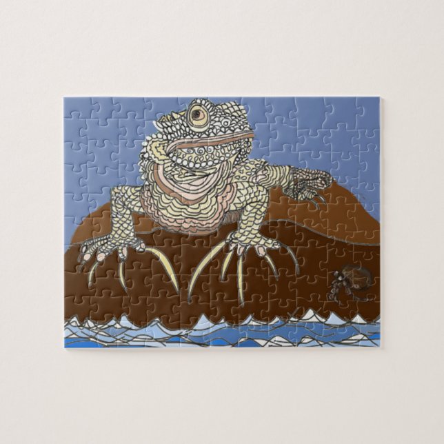 Marine Iguana vid Sten med Hermit Crab Pussel (Horisontell)
