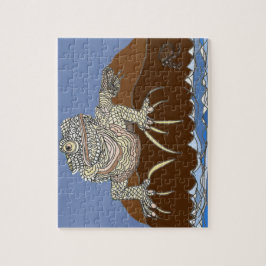 Marine Iguana vid Sten med Hermit Crab Pussel