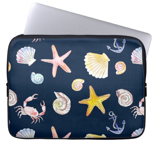 Marine Life & Anchors (Mörk) Laptop sleeve (Framsidan)